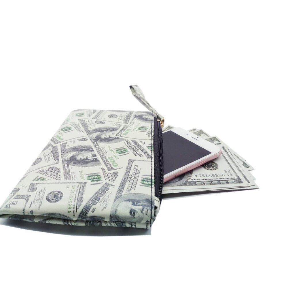 The Benny Wristlet Handbag / One Hundred Dollar Purse / Money Theme Print - NWT - Picture 2 of 6